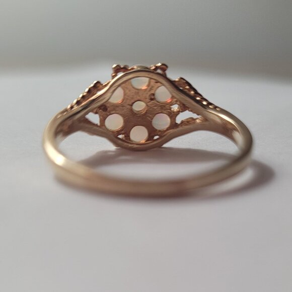 Opal Flower Cluster Vintage Ring 10k Yellow Gold 1980s October Birthstone - Picture 11 of 15
